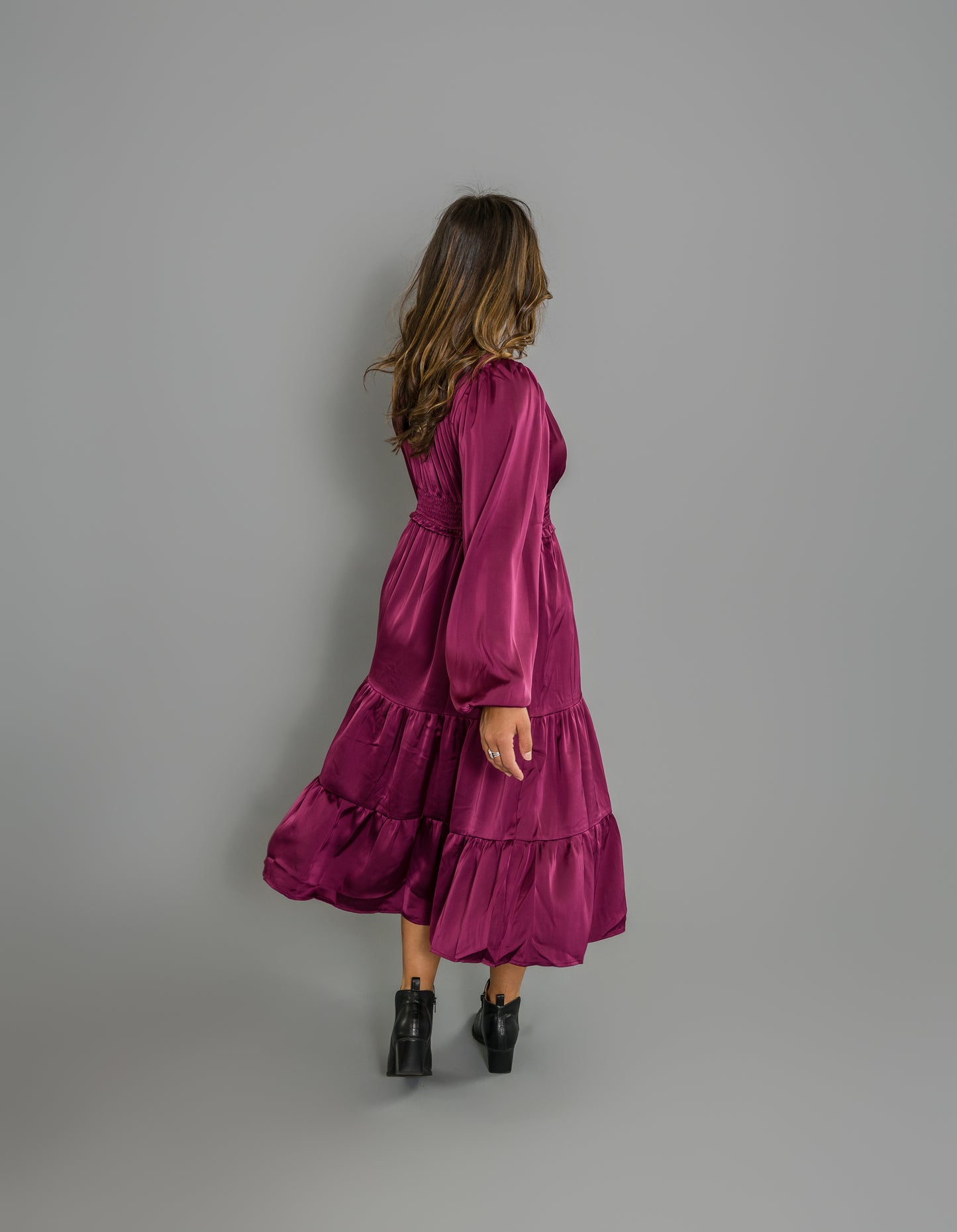 Eleanor Elegant Smock Waist Midi Dress