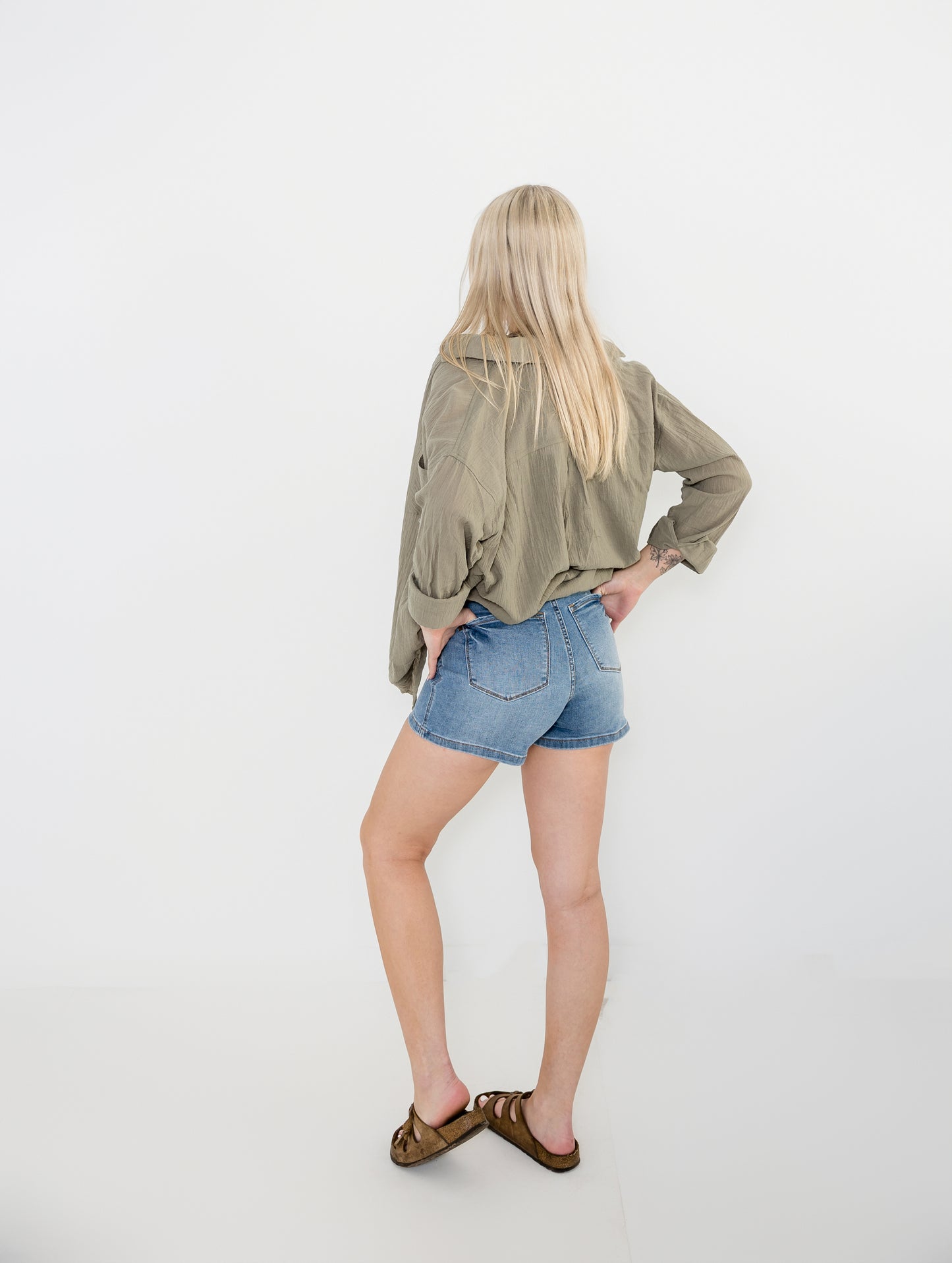 High Waist Tummy Control Denim Double Waistband Judy Blue Shorts