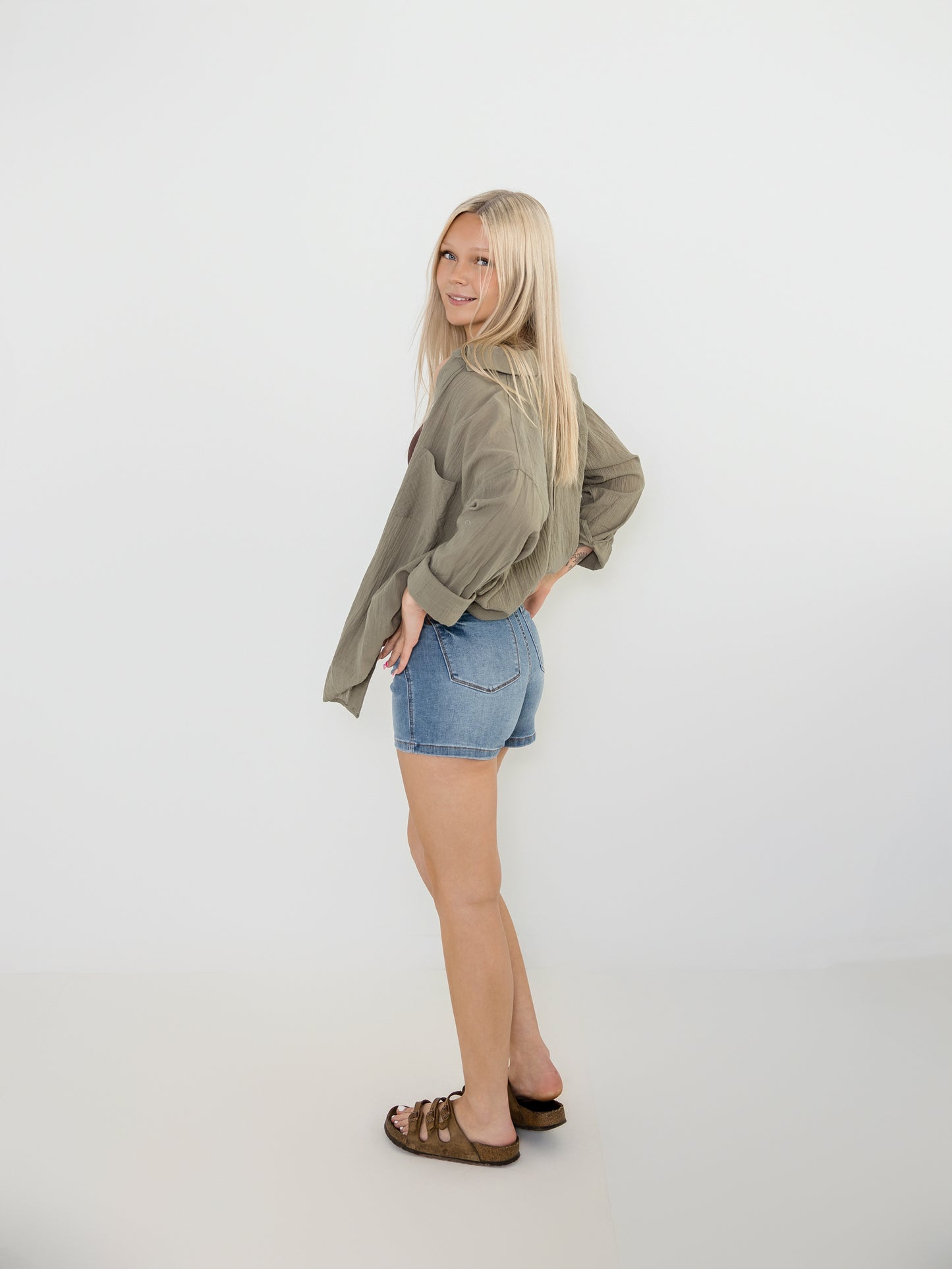 High Waist Tummy Control Denim Double Waistband Judy Blue Shorts