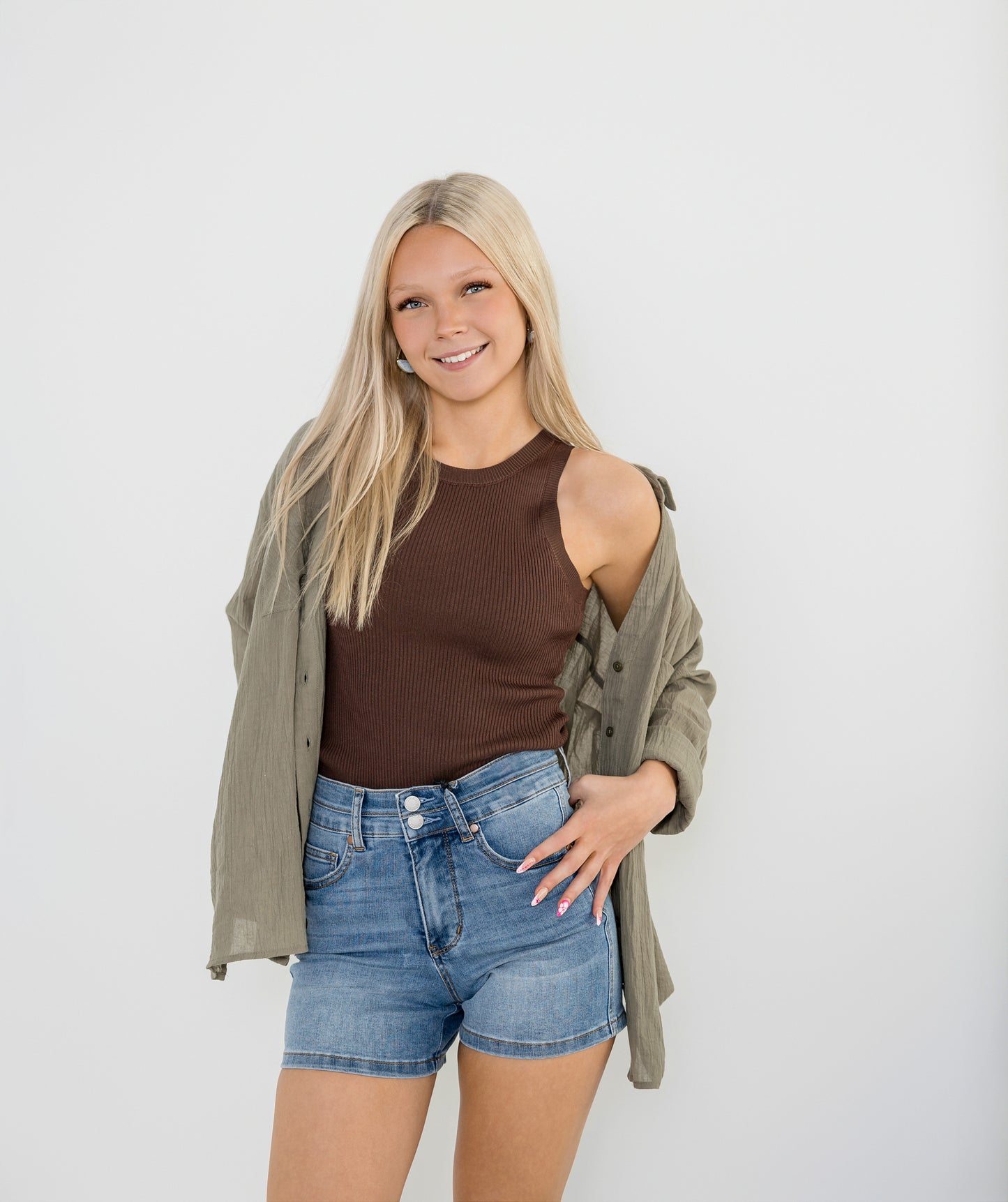 High Waist Tummy Control Denim Double Waistband Judy Blue Shorts