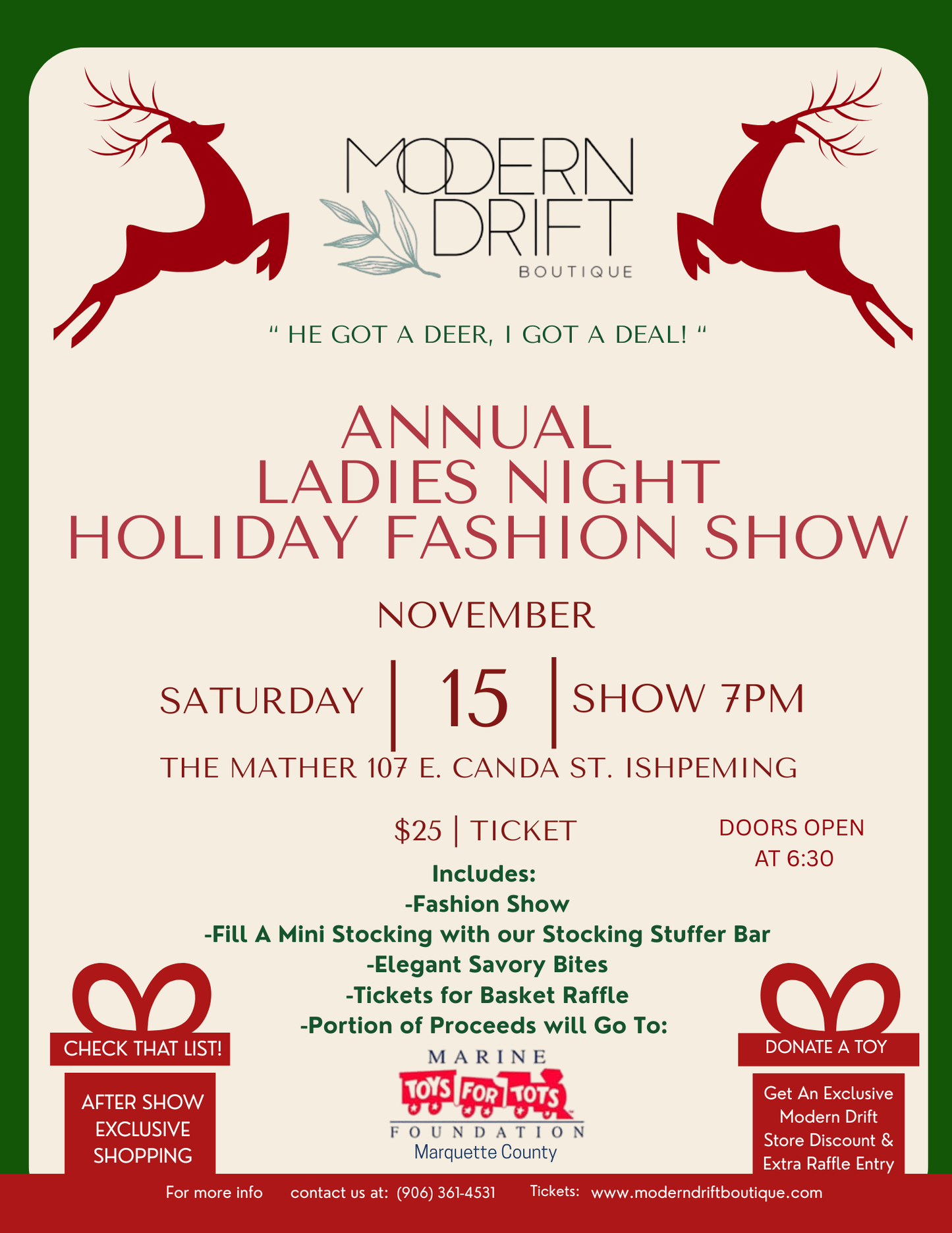 Annual Ladies Night Holiday Fashion Show (Toys For Tots Toy Drive & Fundraiser)