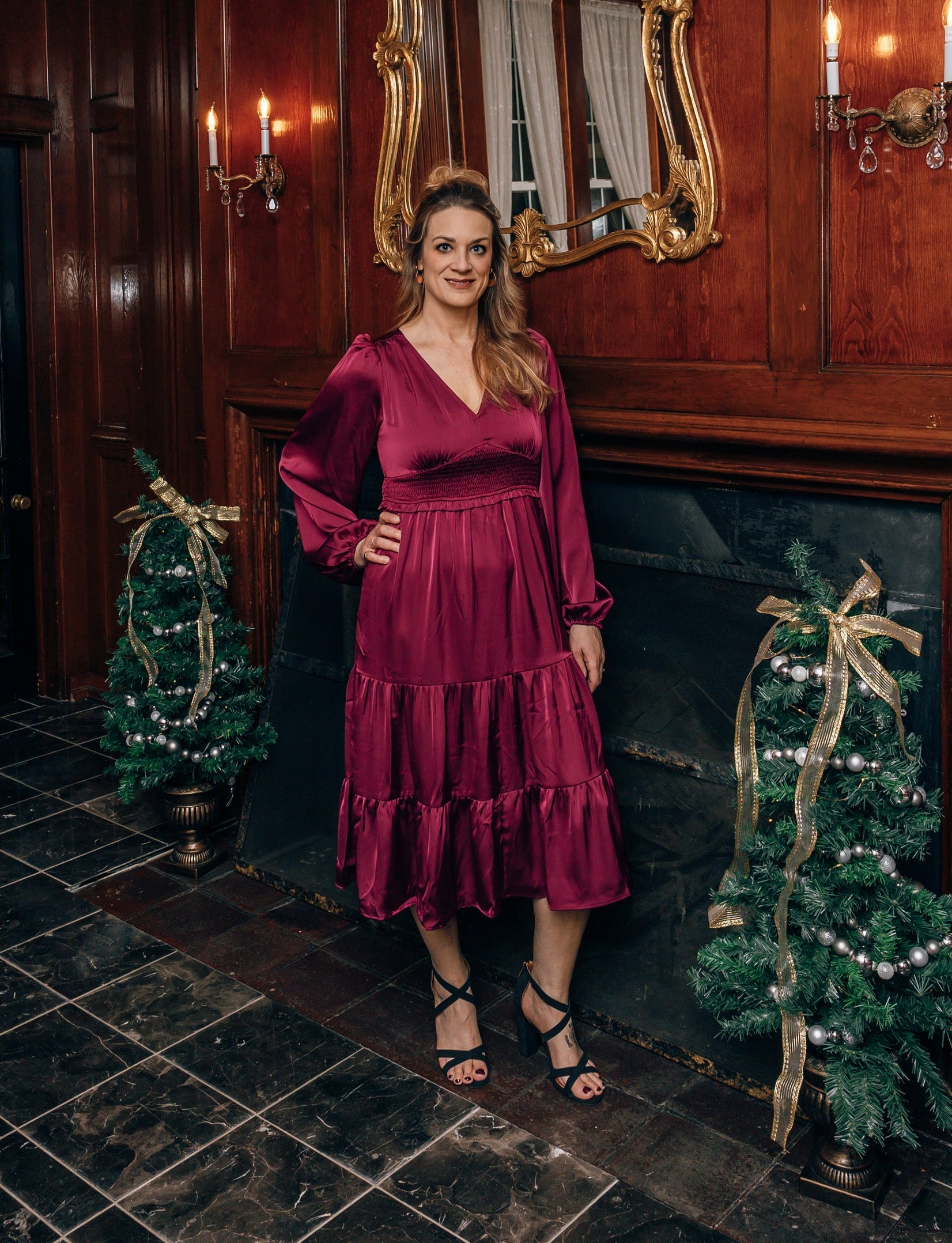 Eleanor Elegant Smock Waist Midi Dress Large