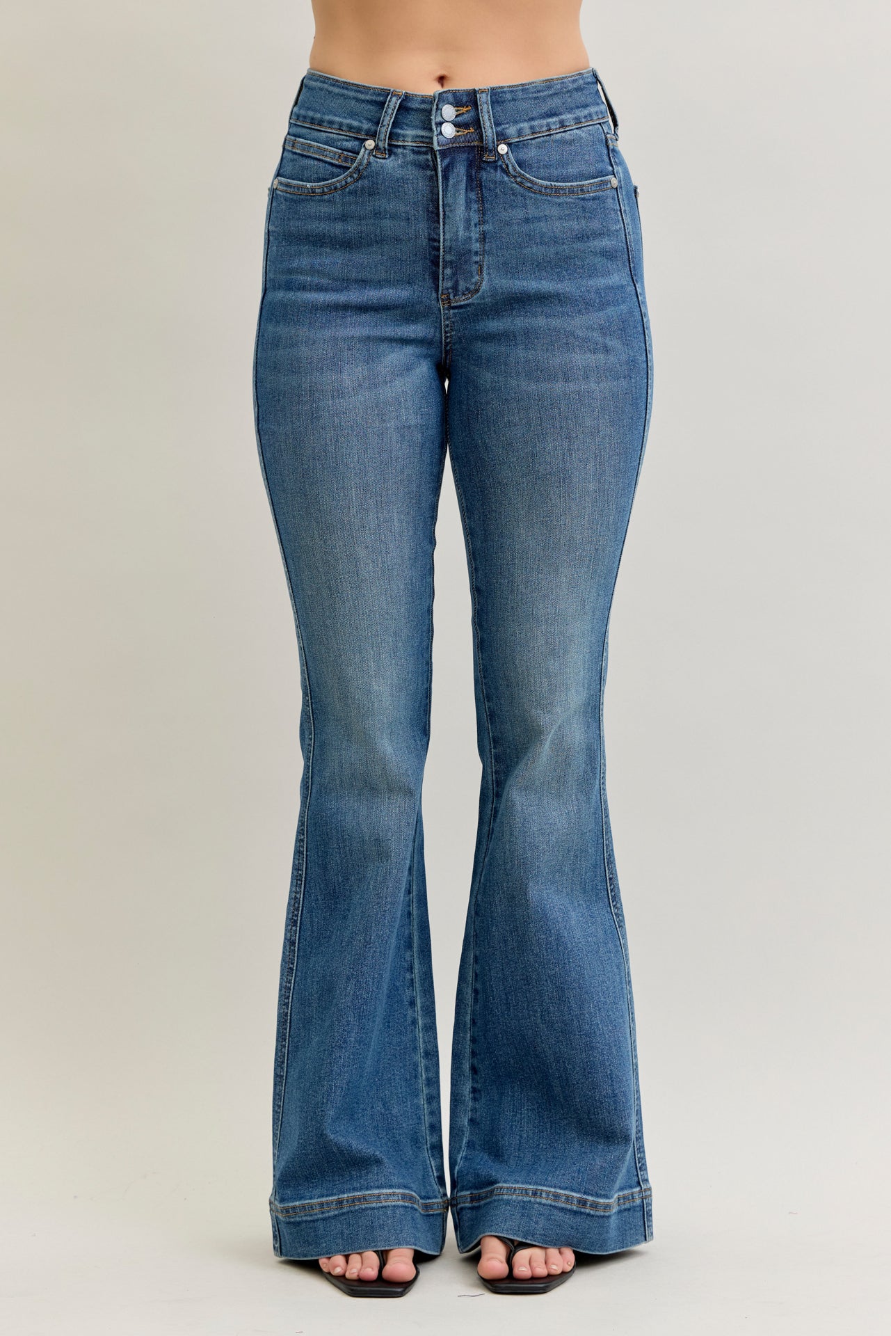 Annie Judy Blue Double Button Flare Tummy Control Jean