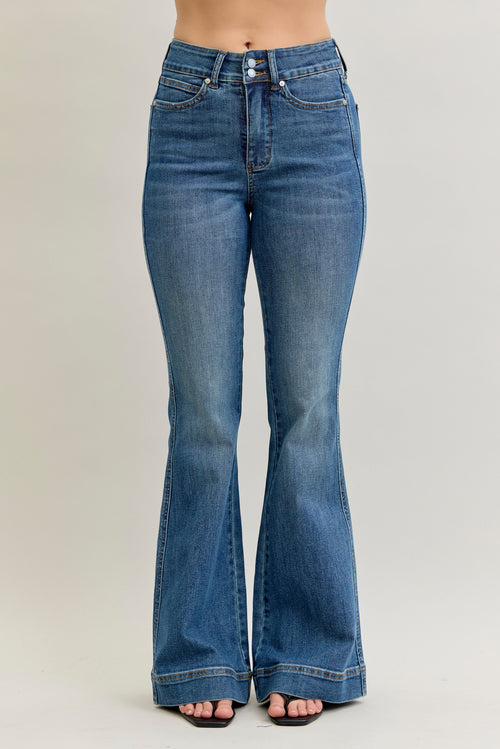 Annie Judy Blue Double Button Flare Tummy Control Jean