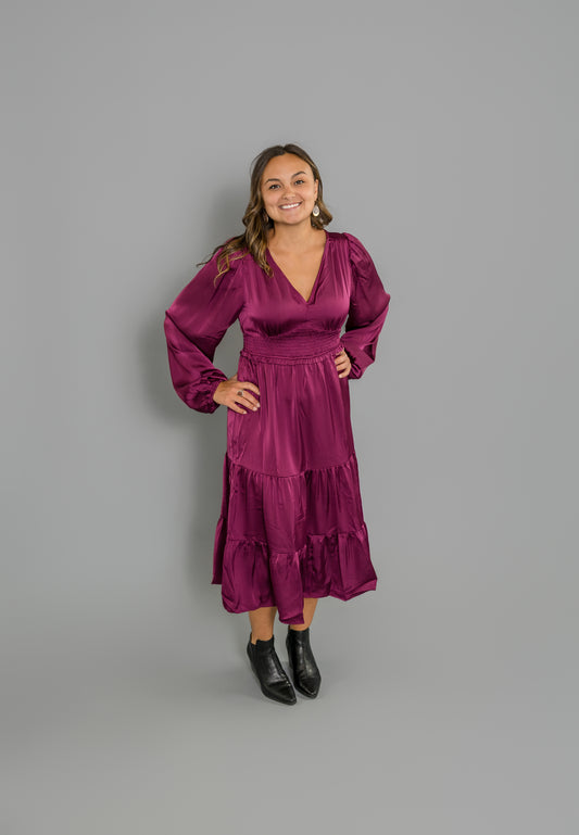 Eleanor Elegant Smock Waist Midi Dress
