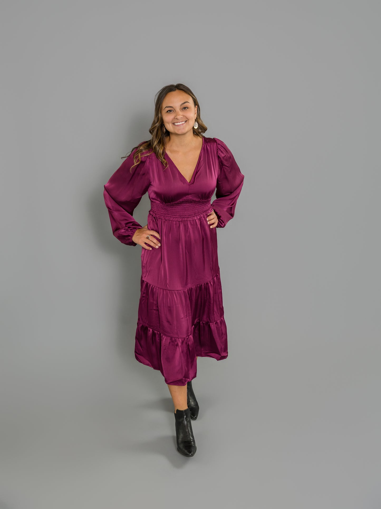 Eleanor Elegant Smock Waist Midi Dress