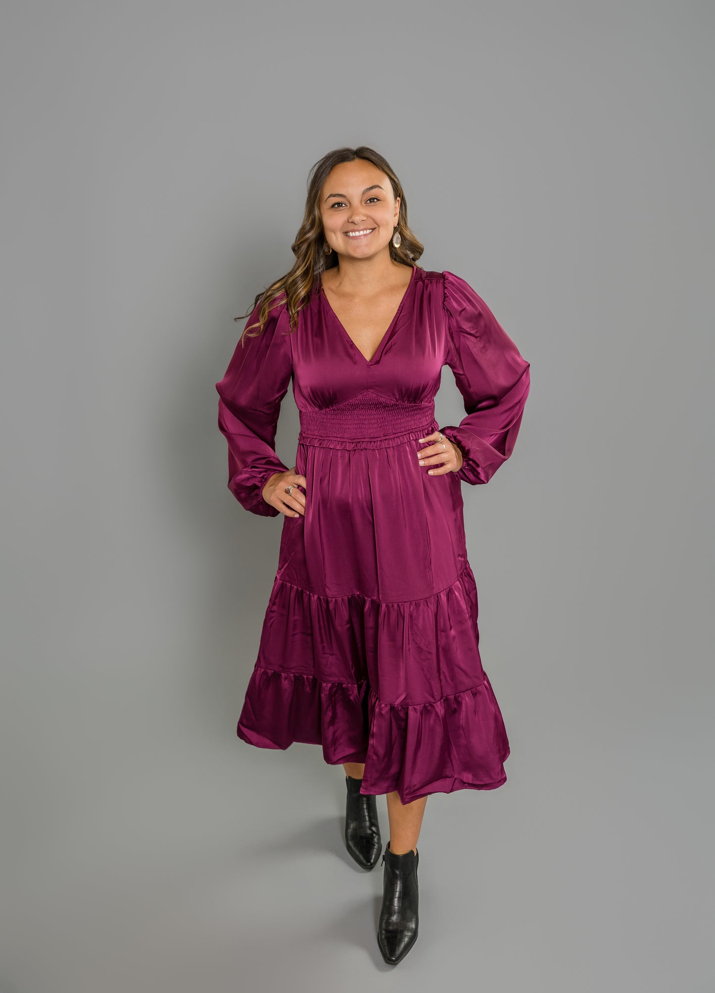 Eleanor Elegant Smock Waist Midi Dress