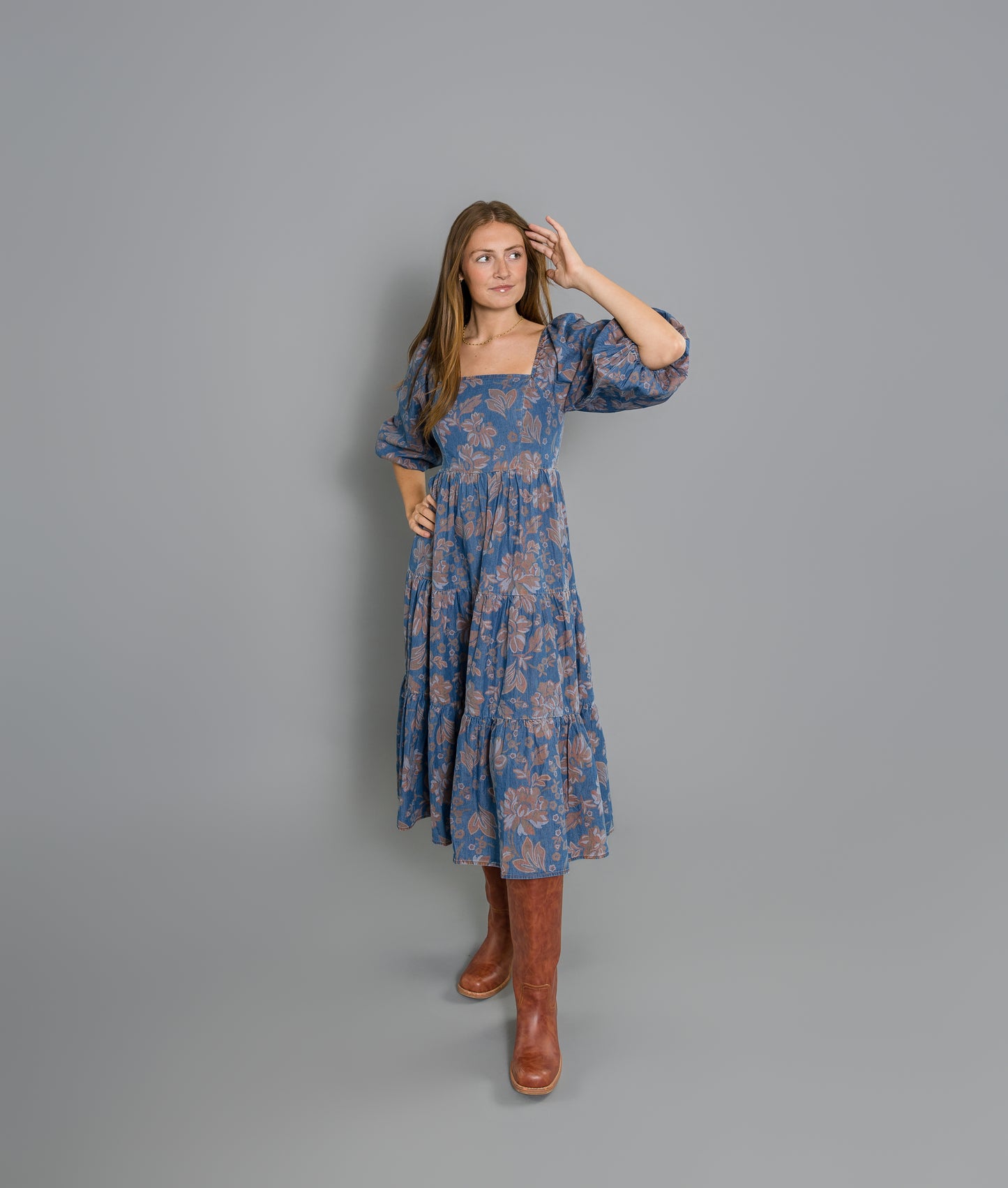 Nicole Denim Floral Dress