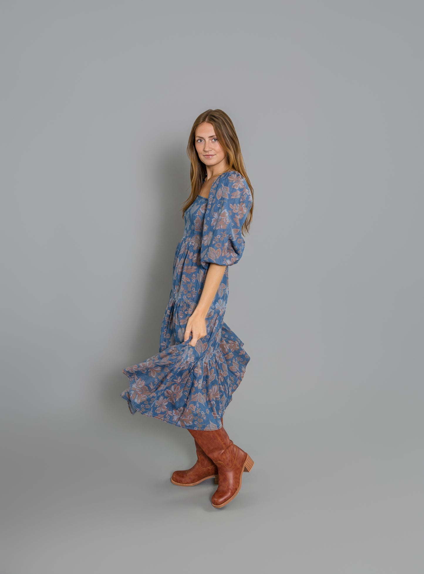 Nicole Denim Floral Dress
