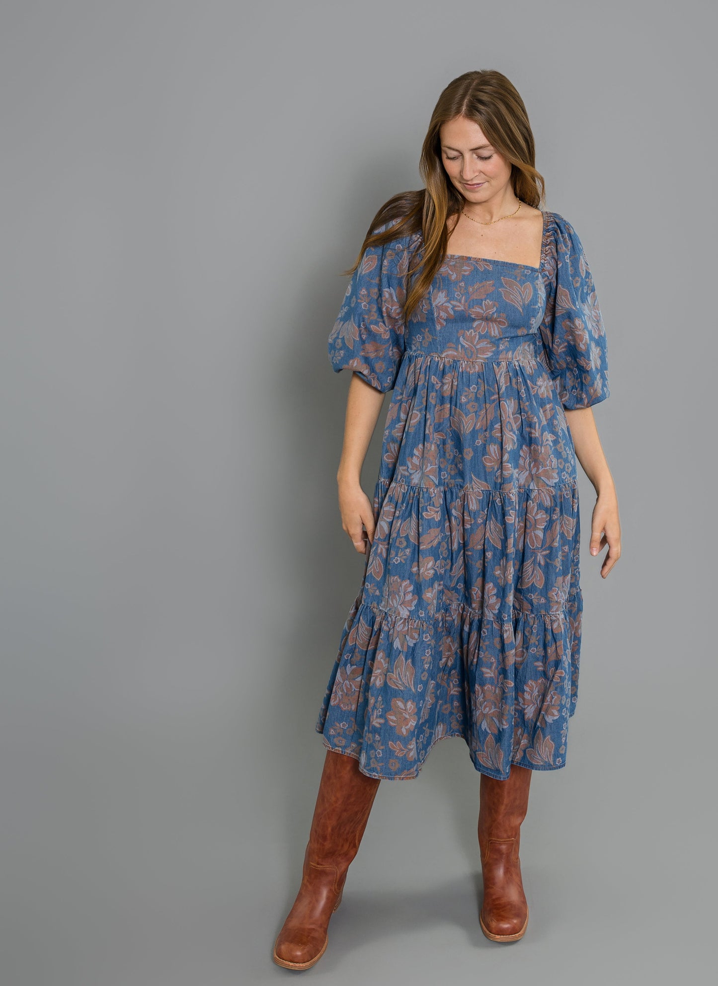 Nicole Denim Floral Dress