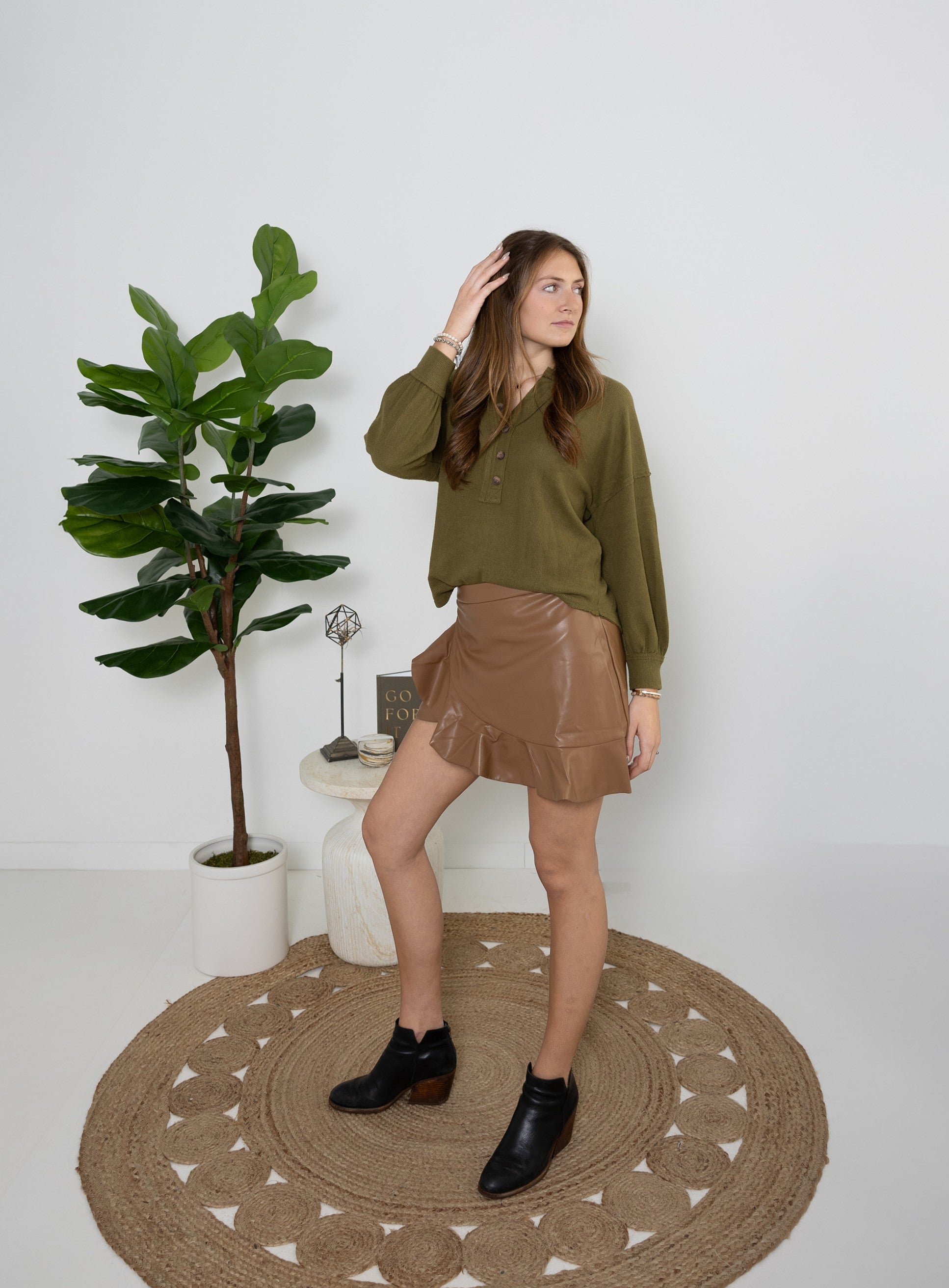 Vegan Leather Ruffled Mini Skirt