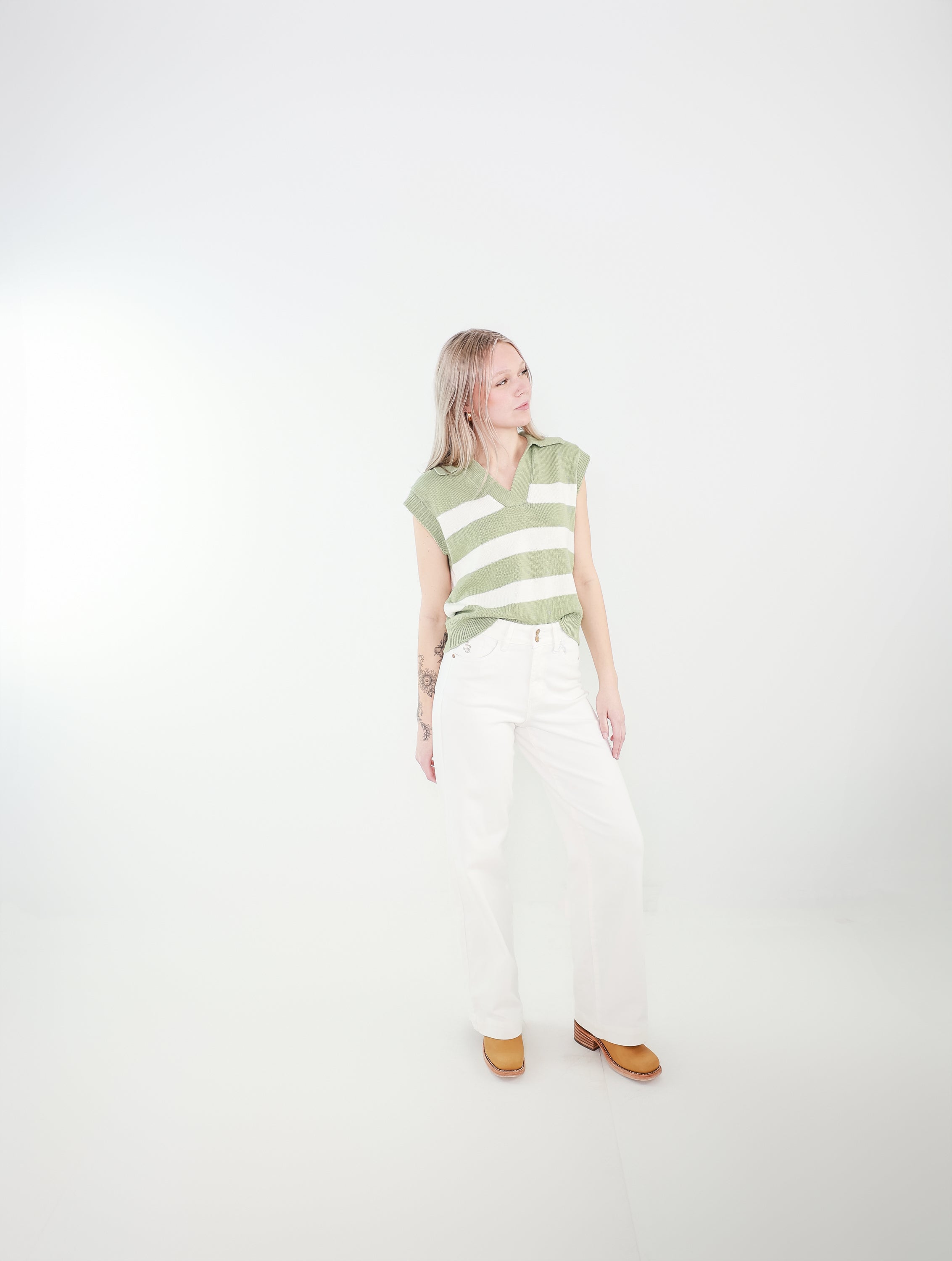 Daylight Judy Blue White Wide-leg Jean