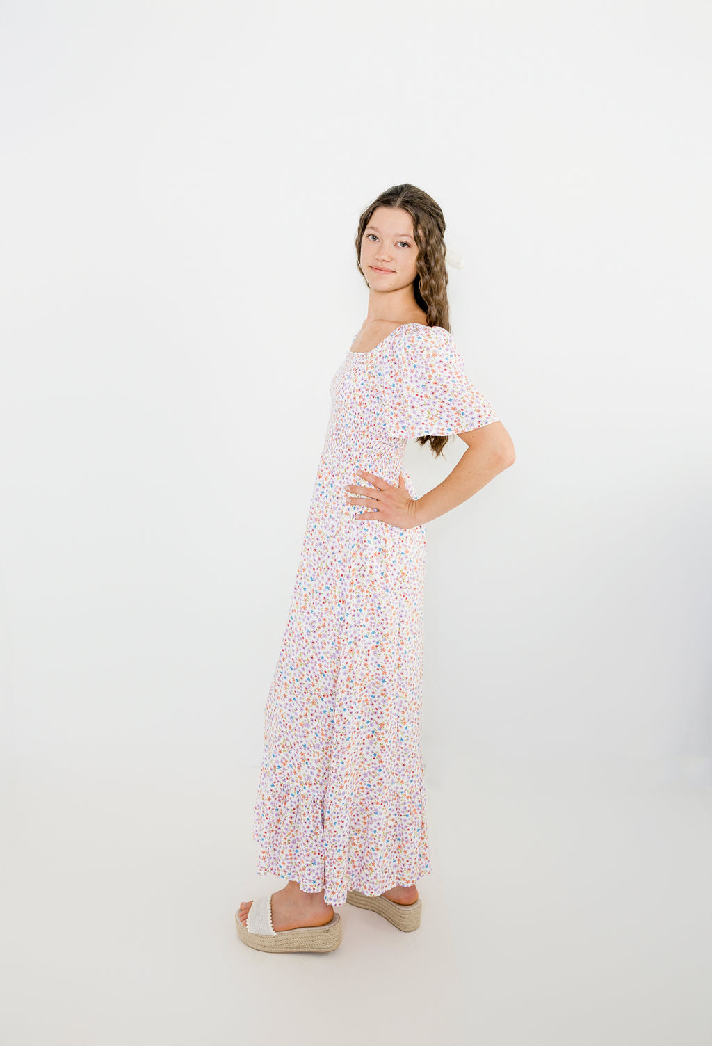 Heather Smocked Floral Midi Dress