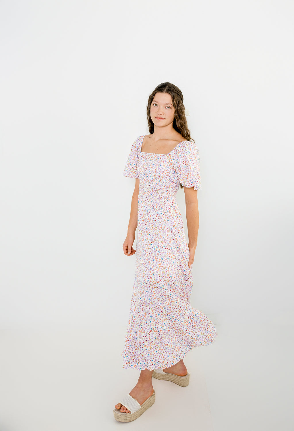 Heather Smocked Floral Midi Dress