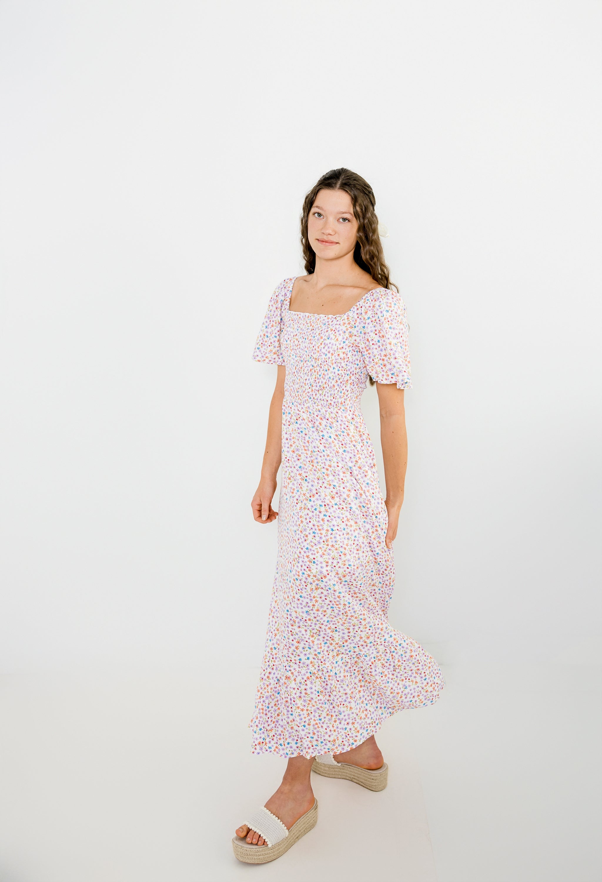 Heather Smocked Floral Midi Dress