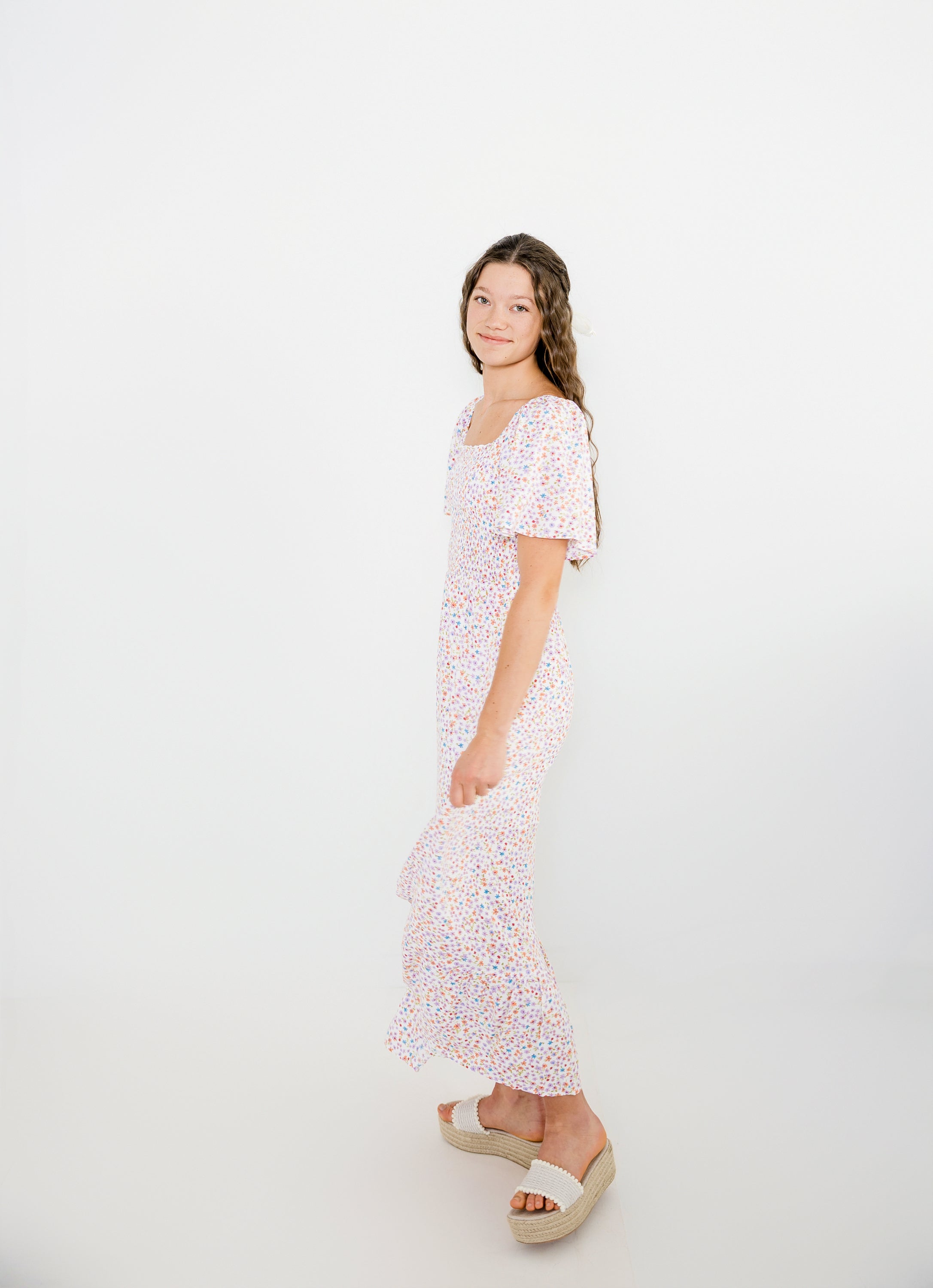 Heather Smocked Floral Midi Dress