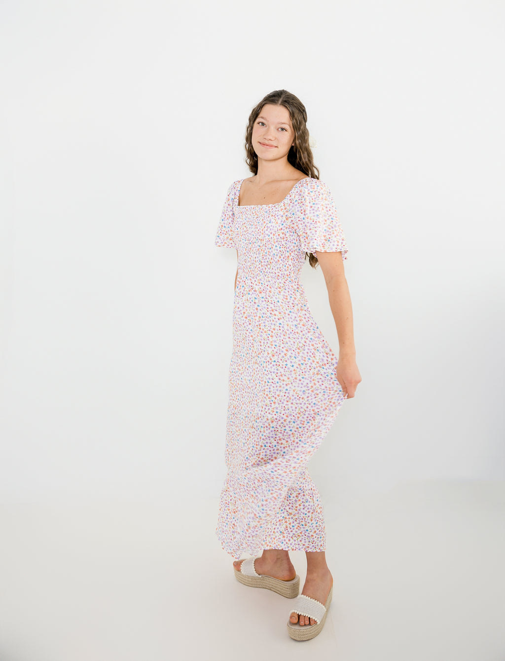 Heather Smocked Floral Midi Dress