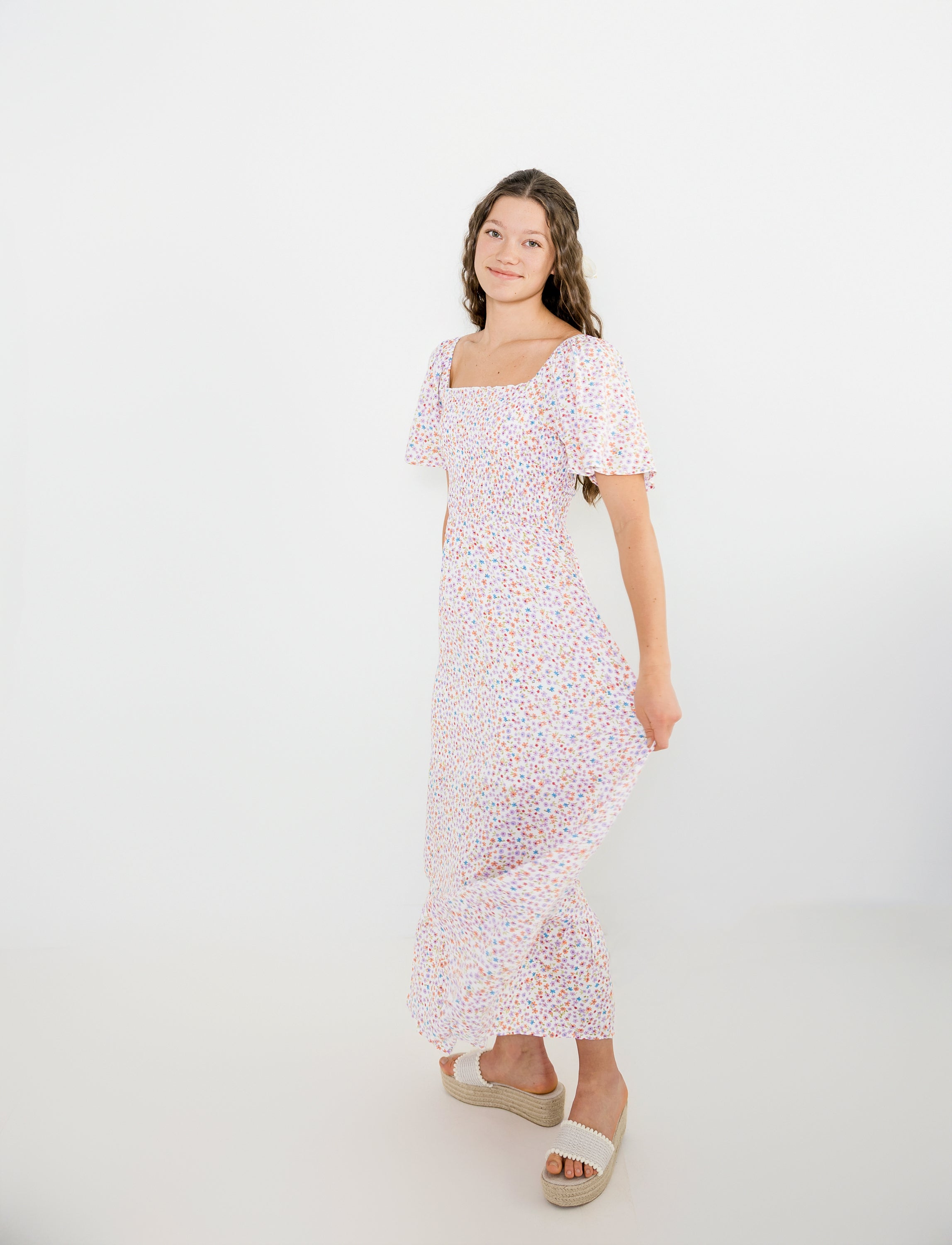Heather Smocked Floral Midi Dress
