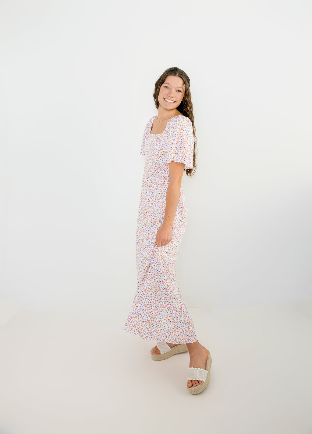 Heather Smocked Floral Midi Dress