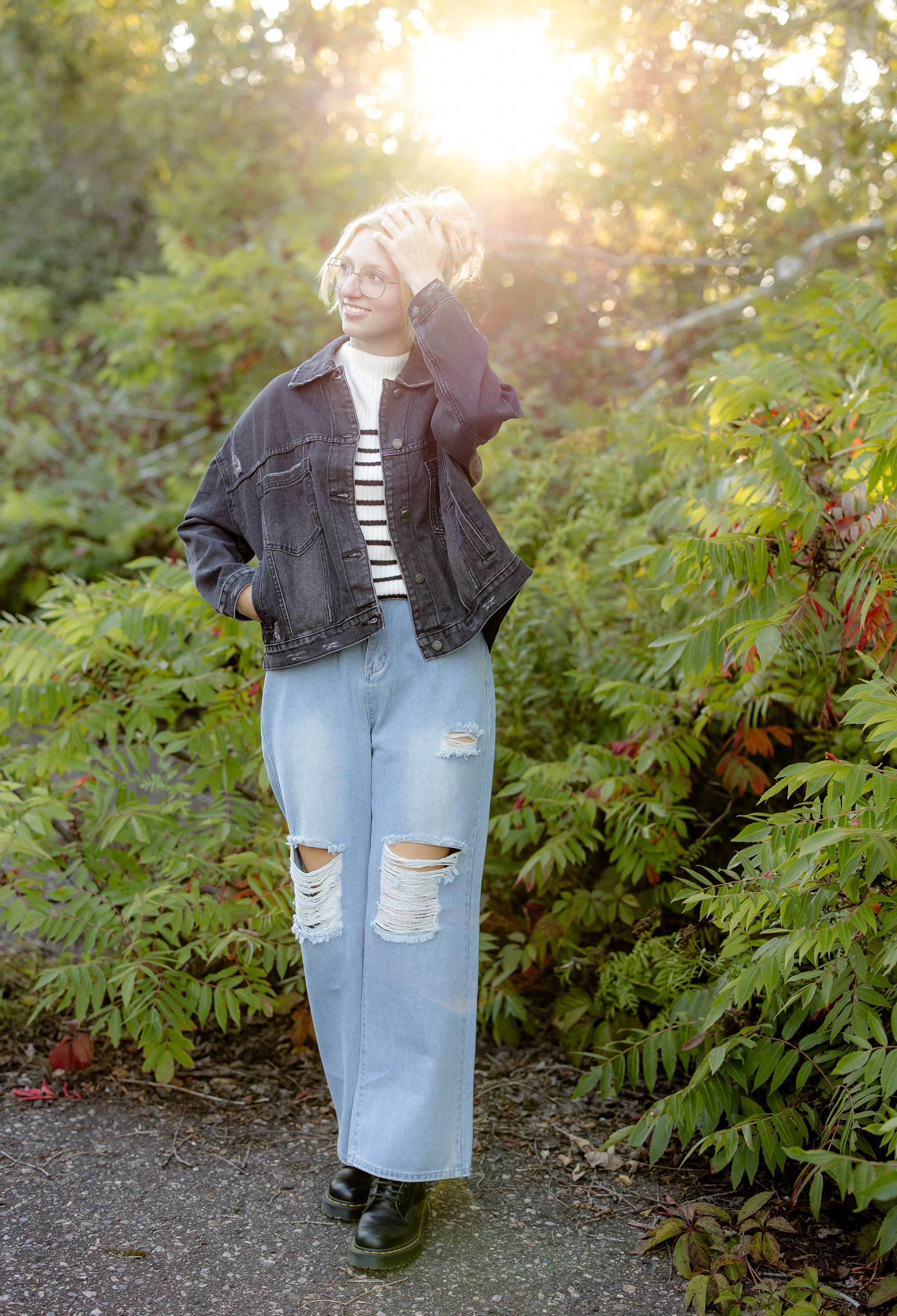 Rory Oversize Pleated Black Denim Jacket (Plus)