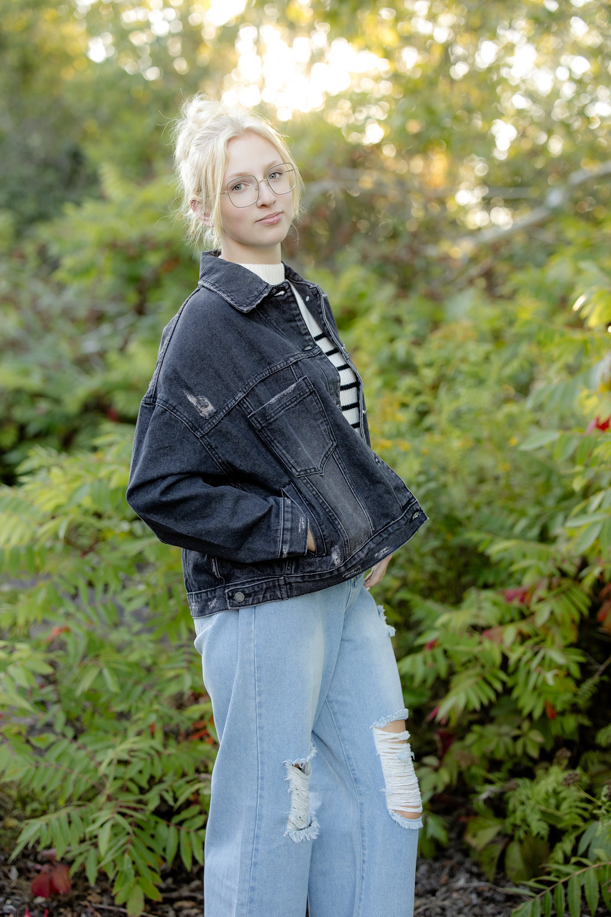 Rory Oversize Pleated Black Denim Jacket (Plus)