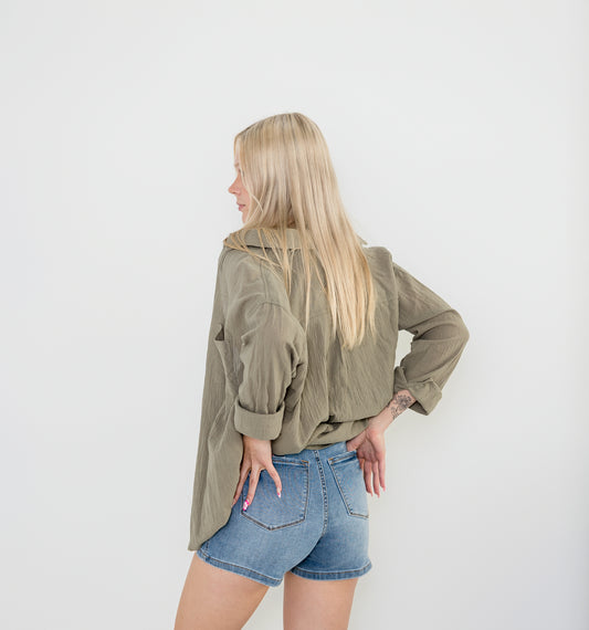 High Waist Tummy Control Denim Double Waistband Judy Blue Shorts