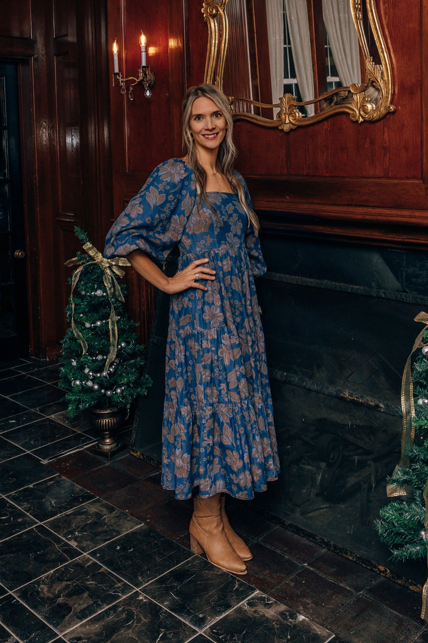 Nicole Denim Floral Dress